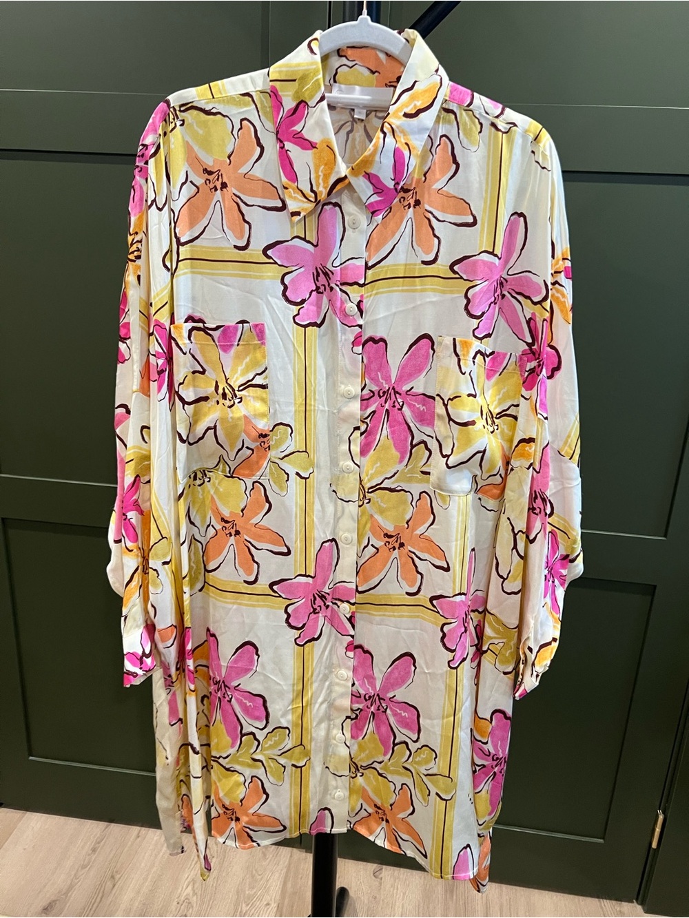 Anthropology Floral Mini Shirtdress Pink & Orange